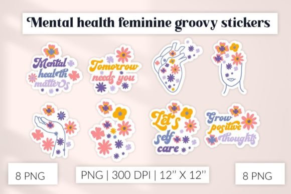 Download Mental Health Stickers. Feminine Groovy - Premium Resources